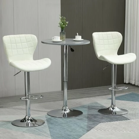 HOMCOM Lot De 2 Tabouret De Bar Design Contemporain Hauteur D'assise Réglable 59-81 Cm Pivotant 360° Lin Crème - Crème 6 HOMCOM Lot De 2 Tabouret De Bar Design Contemporain Hauteur D'assise Réglable 59-81 Cm Pivotant 360° Lin Crème - Crème – Image 4
