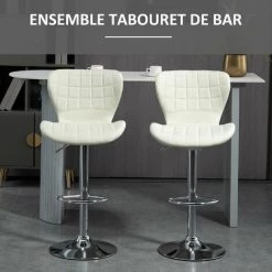 HOMCOM Lot De 2 Tabouret De Bar Design Contemporain Hauteur D'assise Réglable 59-81 Cm Pivotant 360° Lin Crème - Crème 11 HOMCOM Lot De 2 Tabouret De Bar Design Contemporain Hauteur D'assise Réglable 59-81 Cm Pivotant 360° Lin Crème - Crème -France HOMCOM Soldes 2022 60940572 5