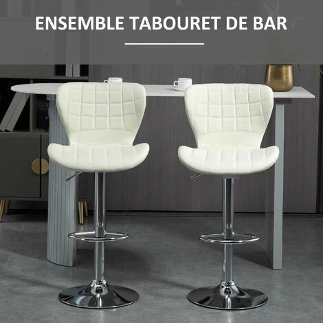 HOMCOM Lot De 2 Tabouret De Bar Design Contemporain Hauteur D'assise Réglable 59-81 Cm Pivotant 360° Lin Crème - Crème 7 HOMCOM Lot De 2 Tabouret De Bar Design Contemporain Hauteur D'assise Réglable 59-81 Cm Pivotant 360° Lin Crème - Crème – Image 5
