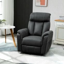 HOMCOM Fauteuil De Relaxation Inclinable électrique Avec Repose-pied Ajustable 2 Pochettes Rangement Tissu Noir Surpiqûres Blanches - Noir -France HOMCOM Soldes 2022 60940573 4