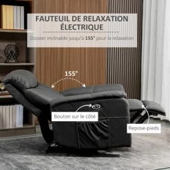 HOMCOM Fauteuil De Relaxation Inclinable électrique Avec Repose-pied Ajustable 2 Pochettes Rangement Tissu Noir Surpiqûres Blanches - Noir -France HOMCOM Soldes 2022 60940573 5
