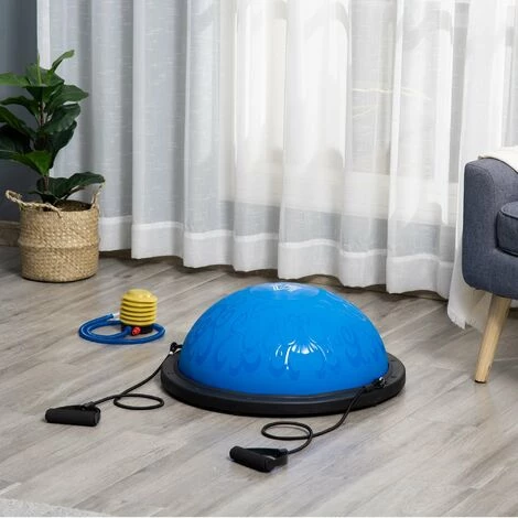 HOMCOM Balance Trainer - Coussin D'équilibre - Demi-ballon D'entrainement - Bandes De Résistance, Pompe Inclus - PP PVC Noir Bleu - Bleu 4 HOMCOM Balance Trainer - Coussin D'équilibre - Demi-ballon D'entrainement - Bandes De Résistance, Pompe Inclus - PP PVC Noir Bleu - Bleu – Image 2