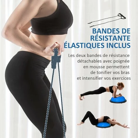 HOMCOM Balance Trainer - Coussin D'équilibre - Demi-ballon D'entrainement - Bandes De Résistance, Pompe Inclus - PP PVC Noir Bleu - Bleu 7 HOMCOM Balance Trainer - Coussin D'équilibre - Demi-ballon D'entrainement - Bandes De Résistance, Pompe Inclus - PP PVC Noir Bleu - Bleu – Image 5