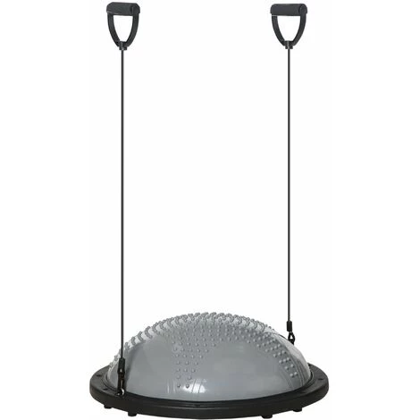 HOMCOM Balance Trainer - Coussin D'équilibre - Demi-ballon D'entrainement - Bandes De Résistance, Pompe Inclus - PP PVC Noir Gris - Gris 3 HOMCOM Balance Trainer - Coussin D'équilibre - Demi-ballon D'entrainement - Bandes De Résistance, Pompe Inclus - PP PVC Noir Gris - Gris