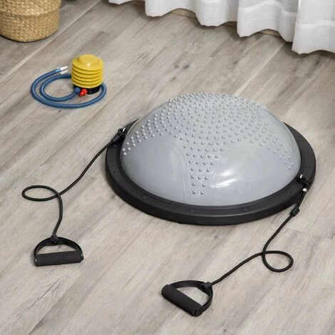 HOMCOM Balance Trainer - Coussin D'équilibre - Demi-ballon D'entrainement - Bandes De Résistance, Pompe Inclus - PP PVC Noir Gris - Gris 4 HOMCOM Balance Trainer - Coussin D'équilibre - Demi-ballon D'entrainement - Bandes De Résistance, Pompe Inclus - PP PVC Noir Gris - Gris – Image 2