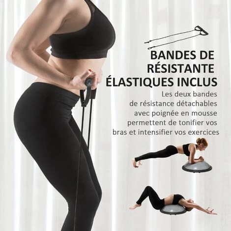 HOMCOM Balance Trainer - Coussin D'équilibre - Demi-ballon D'entrainement - Bandes De Résistance, Pompe Inclus - PP PVC Noir Gris - Gris 7 HOMCOM Balance Trainer - Coussin D'équilibre - Demi-ballon D'entrainement - Bandes De Résistance, Pompe Inclus - PP PVC Noir Gris - Gris – Image 5