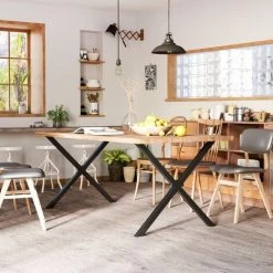 HOMCOM Lot De 2 Pieds De Table Design Industriel En Croix - Piètement Antidérapant - Dim. 80L X 4l X 72H Cm - Acier époxy Noir - Noir -France HOMCOM Soldes 2022 60940583 4