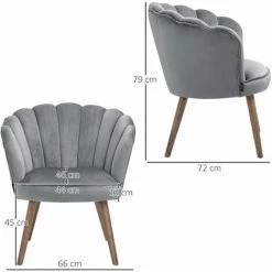 HOMCOM Fauteuil Design Coquillage Piètement Effilé Bois D'hévéa Dossier Enveloppant Strié Aspect Velours Gris - Gris -France HOMCOM Soldes 2022 61063621 3