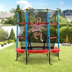 HOMCOM Trampoline De Jardin Enfant Ø 1,65 × 1,62H M Filet De Sécurité Porte Zipée Couvre-ressorts + 6 Poteaux Rembourrés Inclus Rouge Bleu Noir - Rouge -France HOMCOM Soldes 2022 63541829 2