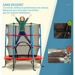 HOMCOM Trampoline De Jardin Enfant Ø 1,65 × 1,62H M Filet De Sécurité Porte Zipée Couvre-ressorts + 6 Poteaux Rembourrés Inclus Rouge Bleu Noir - Rouge -France HOMCOM Soldes 2022 63541829 4