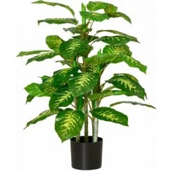 HOMCOM Arbre Artificiel Plante Artificielle Calathea H. 95 Cm Tronc Branches Lichen Feuilles Grand Réalisme Pot Inclus - Vert
