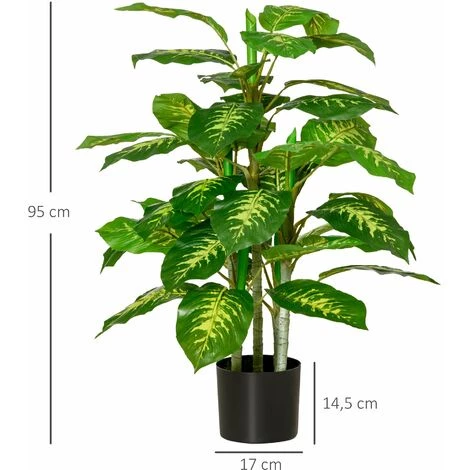 HOMCOM Arbre Artificiel Plante Artificielle Calathea H. 95 Cm Tronc Branches Lichen Feuilles Grand Réalisme Pot Inclus - Vert 5 HOMCOM Arbre Artificiel Plante Artificielle Calathea H. 95 Cm Tronc Branches Lichen Feuilles Grand Réalisme Pot Inclus - Vert – Image 3