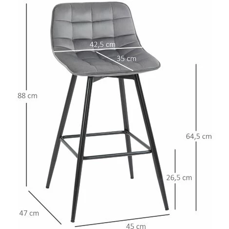 HOMCOM Lot De 2 Tabourets De Bar Design Chesterfield Capitonné Piètement Métal Effilé Noir Repose-pied Aspect Velours Gris - Gris 5 HOMCOM Lot De 2 Tabourets De Bar Design Chesterfield Capitonné Piètement Métal Effilé Noir Repose-pied Aspect Velours Gris - Gris – Image 3