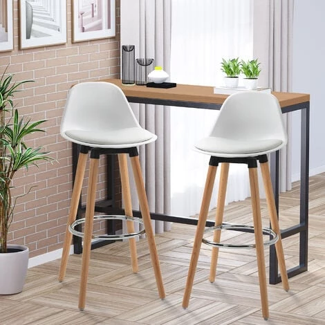 HOMCOM Tabourets De Bar Style Scandinave - Lot De 2 Tabourets De Bar Avec Repose-pieds - Assise Pivotante 360° - Piètement Bois De Hêtre Assise PU Blanc - Blanc 4 HOMCOM Tabourets De Bar Style Scandinave - Lot De 2 Tabourets De Bar Avec Repose-pieds - Assise Pivotante 360° - Piètement Bois De Hêtre Assise PU Blanc - Blanc – Image 2