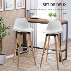 HOMCOM Tabourets De Bar Style Scandinave - Lot De 2 Tabourets De Bar Avec Repose-pieds - Assise Pivotante 360° - Piètement Bois De Hêtre Assise PU Blanc - Blanc 11 HOMCOM Tabourets De Bar Style Scandinave - Lot De 2 Tabourets De Bar Avec Repose-pieds - Assise Pivotante 360° - Piètement Bois De Hêtre Assise PU Blanc - Blanc -France HOMCOM Soldes 2022 63541842 5