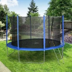 HOMCOM Trampoline Enfant Ø 3,66 × 2,64H M Filet De Sécurité Porte Zipée échelle Couvre-ressorts 8 Poteaux Rembourrés Bleu - Bleu -France HOMCOM Soldes 2022 63541847 2