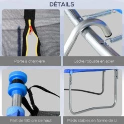 HOMCOM Trampoline Enfant Ø 3,66 × 2,64H M Filet De Sécurité Porte Zipée échelle Couvre-ressorts 8 Poteaux Rembourrés Bleu - Bleu -France HOMCOM Soldes 2022 63541847 4