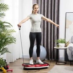 HOMCOM Plateforme Vibrante Oscillante 200 W écran LED Vitesse Réglable Port USB Télécommande Et Bandes De Résistance Inclus Rouge Noir - Rouge -France HOMCOM Soldes 2022 63541849 4