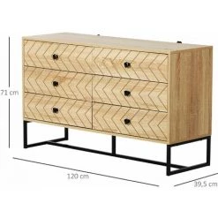 HOMCOM Buffet Design Style Graphique Façades Tiroirs à Chevrons - 6 Tiroirs - Métal Noir Panneaux Aspect Chêne Clair - Beige -France HOMCOM Soldes 2022 63842195 3
