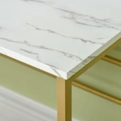 HOMCOM Coiffeuse Design Art Déco - Miroir Pivotant Intégré - étagère - Acier Doré Panneaux Particules Aspect Marbre Blanc - Blanc 10 HOMCOM Coiffeuse Design Art Déco - Miroir Pivotant Intégré - étagère - Acier Doré Panneaux Particules Aspect Marbre Blanc - Blanc -France HOMCOM Soldes 2022 63842196 4