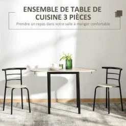 HOMCOM Ensemble Table à Manger 3 Pièces Avec 2 Chaises Style Industriel - Table Extensible - Acier MDF Aspect Chêne Clair - Beige -France HOMCOM Soldes 2022 63842197 4