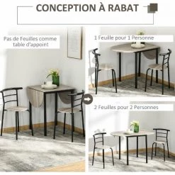 HOMCOM Ensemble Table à Manger 3 Pièces Avec 2 Chaises Style Industriel - Table Extensible - Acier MDF Aspect Chêne Clair - Beige -France HOMCOM Soldes 2022 63842197 5