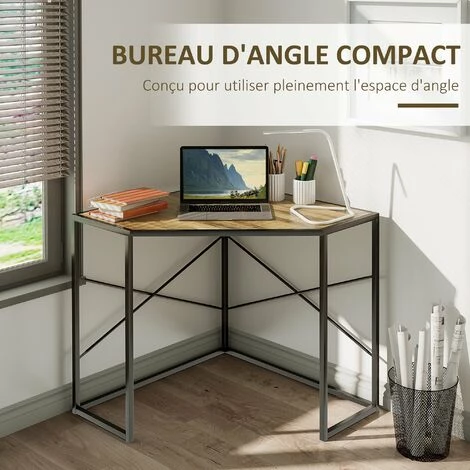HOMCOM Bureau D'angle Informatique Design Industriel - Dim. 80L X 80l X 77,5H Cm - Métal Noir Panneaux Particules Aspect Bois - Marron 7 HOMCOM Bureau D'angle Informatique Design Industriel - Dim. 80L X 80l X 77,5H Cm - Métal Noir Panneaux Particules Aspect Bois - Marron – Image 5