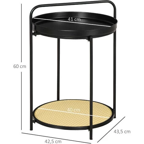 HOMCOM Table D'appoint Guéridon Bout De Canapé Design Néo-rétro Plateau étagère Amovibles Acier Noir PP Aspect Cannage - Noir 5 HOMCOM Table D'appoint Guéridon Bout De Canapé Design Néo-rétro Plateau étagère Amovibles Acier Noir PP Aspect Cannage - Noir – Image 3