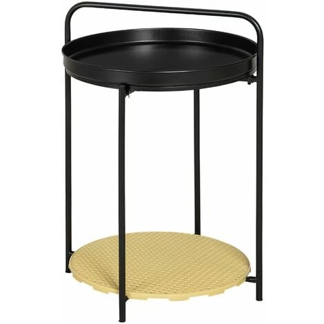 HOMCOM Table D'appoint Guéridon Bout De Canapé Design Néo-rétro Plateau étagère Amovibles Acier Noir PP Aspect Cannage - Noir 7 HOMCOM Table D'appoint Guéridon Bout De Canapé Design Néo-rétro Plateau étagère Amovibles Acier Noir PP Aspect Cannage - Noir – Image 5