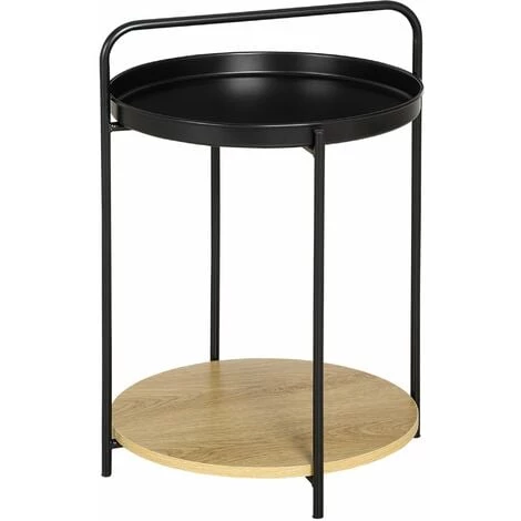 HOMCOM Table D'appoint Guéridon Bout De Canapé Design Néo-rétro Plateau étagère Amovibles Acier Noir Aspect Chêne Clair - Noir 3 HOMCOM Table D'appoint Guéridon Bout De Canapé Design Néo-rétro Plateau étagère Amovibles Acier Noir Aspect Chêne Clair - Noir