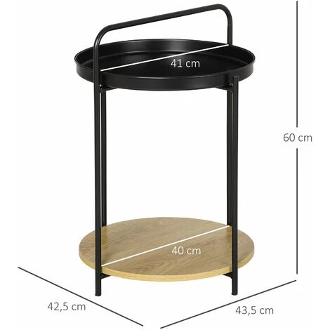 HOMCOM Table D'appoint Guéridon Bout De Canapé Design Néo-rétro Plateau étagère Amovibles Acier Noir Aspect Chêne Clair - Noir 5 HOMCOM Table D'appoint Guéridon Bout De Canapé Design Néo-rétro Plateau étagère Amovibles Acier Noir Aspect Chêne Clair - Noir â Image 3