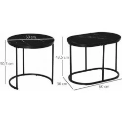HOMCOM Lot De 2 Tables Basses Gigognes - Tables D'appoint Encastrables Style Contemporain - Piètement Acier Plateau MDF Aspect Marbre Noir - Noir -France HOMCOM Soldes 2022 63842202 3