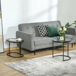 HOMCOM Lot De 2 Tables Basses Gigognes - Tables D'appoint Encastrables Style Contemporain - Piètement Acier Plateau MDF Aspect Marbre Noir - Noir -France HOMCOM Soldes 2022 63842202 4