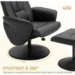 HOMCOM Fauteuil Relax Inclinable Pivotant Style Contemporain Avec Repose-pied Revêtement Synthétique Noir - Noir -France HOMCOM Soldes 2022 64017044 4