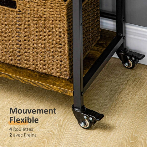 HOMCOM Chariot De Service Desserte Vintage Style Industriel 3 étagères Réglables Acier Noir Panneaux Particules Aspect Bois - Marron 7 HOMCOM Chariot De Service Desserte Vintage Style Industriel 3 étagères Réglables Acier Noir Panneaux Particules Aspect Bois - Marron – Image 5