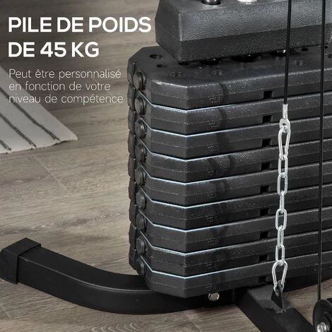 HOMCOM Station De Musculation - Entrainement Complet - Développé Couché, Butterfly, Barre Latissimus, Curler, Bande Résistance - 9 Contrepoids - Acier Noir - Noir 6 HOMCOM Station De Musculation - Entrainement Complet - Développé Couché, Butterfly, Barre Latissimus, Curler, Bande Résistance - 9 Contrepoids - Acier Noir - Noir – Image 4