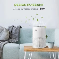 HOMCOM Purificateur D'air 50 W 4 Vitesses Mode Silencieux - Filtre HEPA, Charbon Actif - Jusqu'à 24 M² - Débit D'air Pur 225 M³/h - Timer - ABS Blanc Gris - Blanc -France HOMCOM Soldes 2022 64441649 4