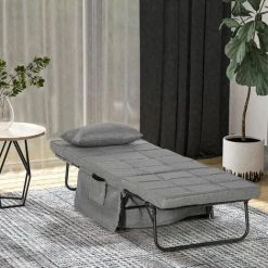 HOMCOM Fauteuil Relax Canapé Pouf Lit D'appoint 4 En 1 Dossier Inclinable 5 Niveaux Repose-pied Rabattable Châssis Acier Noir Polyester Gris - Gris -France HOMCOM Soldes 2022 64446213 2