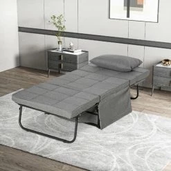 HOMCOM Fauteuil Relax Canapé Pouf Lit D'appoint 4 En 1 Dossier Inclinable 5 Niveaux Repose-pied Rabattable Châssis Acier Noir Polyester Gris - Gris -France HOMCOM Soldes 2022 64446213 4