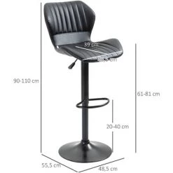 HOMCOM Lot De 2 Tabourets De Bar Design Contemporain Hauteur D'assise Réglable 61-81 Cm Pivotant 360° Repose-pied Revêtement Synthétique Noir - Noir -France HOMCOM Soldes 2022 64448127 3