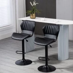 HOMCOM Lot De 2 Tabourets De Bar Design Contemporain Hauteur D'assise Réglable 61-81 Cm Pivotant 360° Repose-pied Revêtement Synthétique Noir - Noir -France HOMCOM Soldes 2022 64448127 4