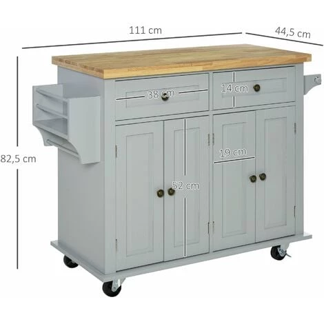 HOMCOM Desserte De Cuisine Multi Rangements 2 Tiroirs 2 Placard 2 Portes Avec étagère Range-bouteille Porte-torchons MDF Gris Hévéa - Gris 5 HOMCOM Desserte De Cuisine Multi Rangements 2 Tiroirs 2 Placard 2 Portes Avec étagère Range-bouteille Porte-torchons MDF Gris Hévéa - Gris – Image 3