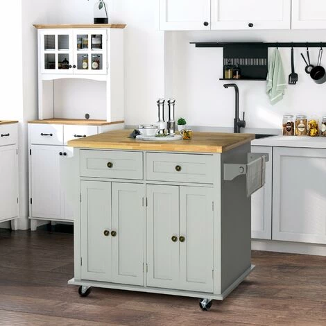 HOMCOM Desserte De Cuisine Multi Rangements 2 Tiroirs 2 Placard 2 Portes Avec étagère Range-bouteille Porte-torchons MDF Gris Hévéa - Gris 6 HOMCOM Desserte De Cuisine Multi Rangements 2 Tiroirs 2 Placard 2 Portes Avec étagère Range-bouteille Porte-torchons MDF Gris Hévéa - Gris – Image 4