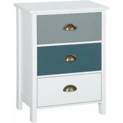 HOMCOM Chevet Table De Nuit 3 Tiroirs Style Néo-rétro Dim. 45L X 30l X 61H Cm Poignées Coquilles MDF Blanc Bleu Gris - Blanc