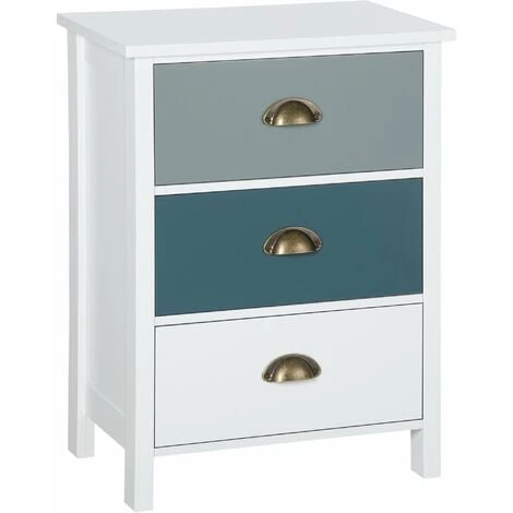 HOMCOM Chevet Table De Nuit 3 Tiroirs Style Néo-rétro Dim. 45L X 30l X 61H Cm Poignées Coquilles MDF Blanc Bleu Gris - Blanc 3 HOMCOM Chevet Table De Nuit 3 Tiroirs Style Néo-rétro Dim. 45L X 30l X 61H Cm Poignées Coquilles MDF Blanc Bleu Gris - Blanc