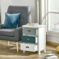 HOMCOM Chevet Table De Nuit 3 Tiroirs Style Néo-rétro Dim. 45L X 30l X 61H Cm Poignées Coquilles MDF Blanc Bleu Gris - Blanc 10 HOMCOM Chevet Table De Nuit 3 Tiroirs Style Néo-rétro Dim. 45L X 30l X 61H Cm Poignées Coquilles MDF Blanc Bleu Gris - Blanc -France HOMCOM Soldes 2022 64713910 4