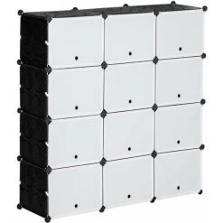 HOMCOM Meuble De Rangement - Meuble à Chaussures Modulable 12 Casiers Avec Portes Et étagères - Dim. 125L X 32l X 125H Cm - PP Noir Blanc - Blanc