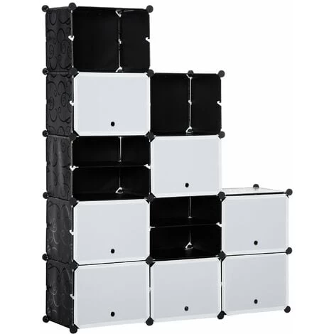 HOMCOM Meuble De Rangement - Meuble à Chaussures Modulable 12 Casiers Avec Portes Et étagères - Dim. 125L X 32l X 125H Cm - PP Noir Blanc - Blanc 6 HOMCOM Meuble De Rangement - Meuble à Chaussures Modulable 12 Casiers Avec Portes Et étagères - Dim. 125L X 32l X 125H Cm - PP Noir Blanc - Blanc – Image 4