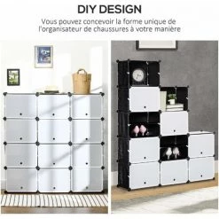 HOMCOM Meuble De Rangement - Meuble à Chaussures Modulable 12 Casiers Avec Portes Et étagères - Dim. 125L X 32l X 125H Cm - PP Noir Blanc - Blanc 11 HOMCOM Meuble De Rangement - Meuble à Chaussures Modulable 12 Casiers Avec Portes Et étagères - Dim. 125L X 32l X 125H Cm - PP Noir Blanc - Blanc -France HOMCOM Soldes 2022 64713958 5
