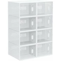 HOMCOM Lot De 8 Boites Cubes Rangement à Chaussures Modulable Avec Portes Transparentes - Dim. 25L X 35l X 19H Cm - PP Blanc Transparent - Blanc